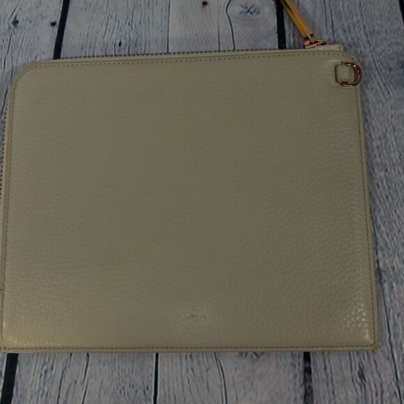 Dagne Dover Minimalist Quiet Luxury Classic Preppy Sand Elle Leather Clutch - Picture 1 of 13